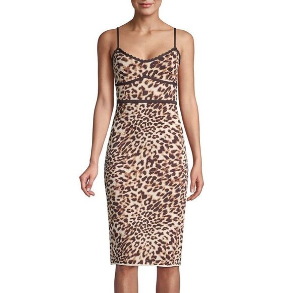 BCBGMAXAZRIA Sleeveless Leopard-Print Sheath Bodycon Dress Brown Tan XXS - Picture 1 of 4